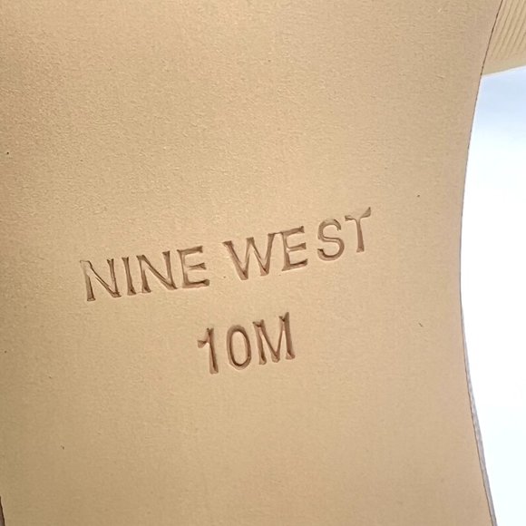 Nine West Size 10 Natural Nude Tan Beige Leather Block Heels Sandals Shoes - Picture 12 of 14